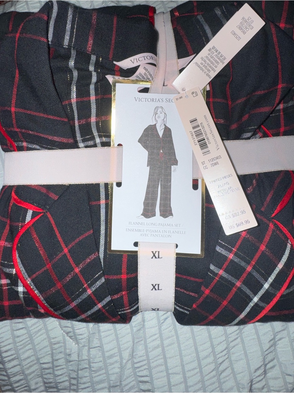Victoria's Secret Black Flannel Pajama Set with Red & White Plaid